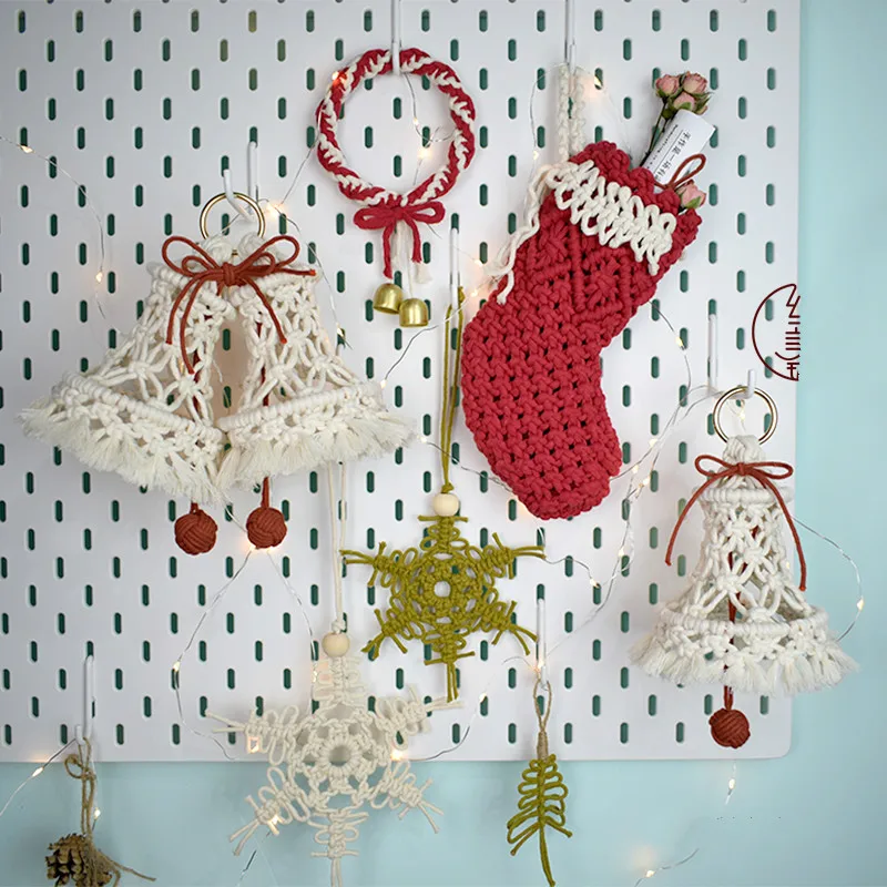 

Boho Decor Hand-woven Hippie Christmas Ornaments Christmas Stockings Ring Bells DIY Macrame Wall Hanging Wall Tapestry