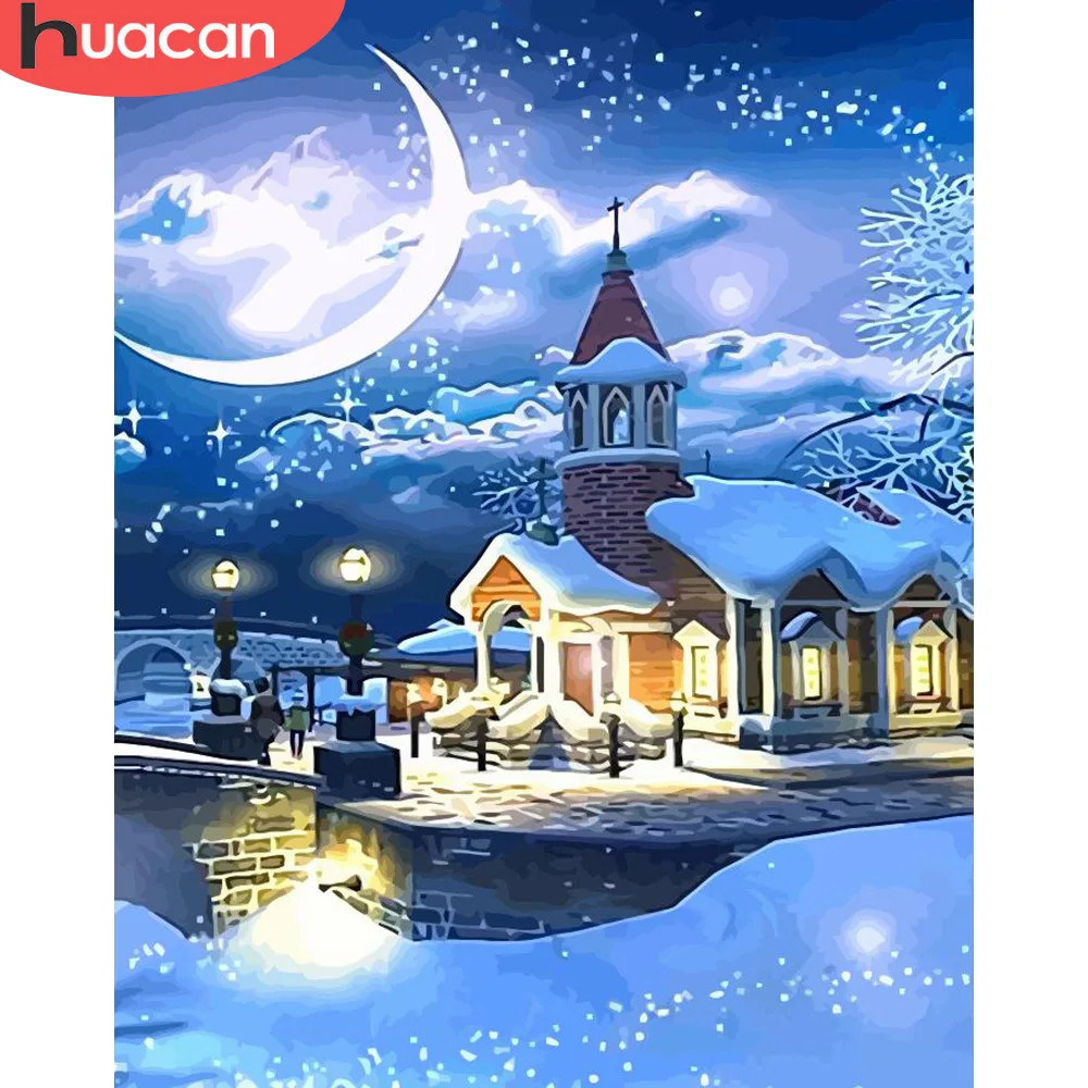 

HUACAN Oil Painting By Numbers Winter Scenery Kits Drawing Canvas HandPainted DIY Pictures Snow Landscape Art Home Decoration