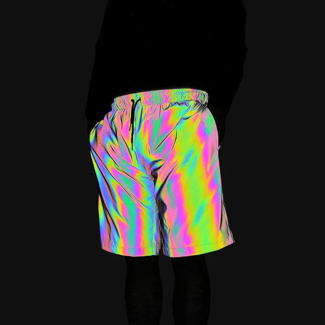 

Summer Mens Shorts Colorful Reflective Shorts Men Jogger Hip Hop Short Pants Night Joggers Short Homme Sweatpants Dropshipping