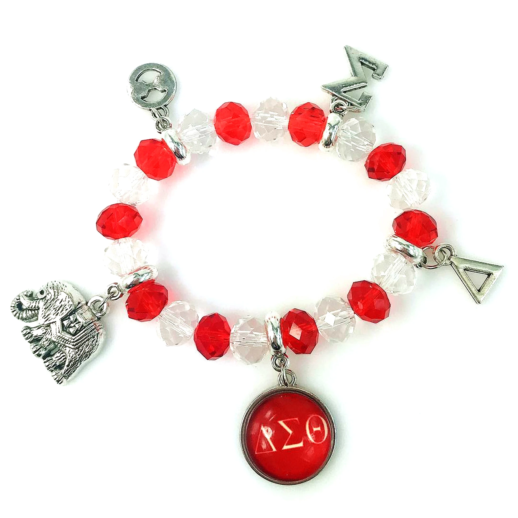 

1pcs Delta Sigma Theta Sorority DST Greek White white/Red crystal DIY charm handmade elastic Bracelet Jewelry