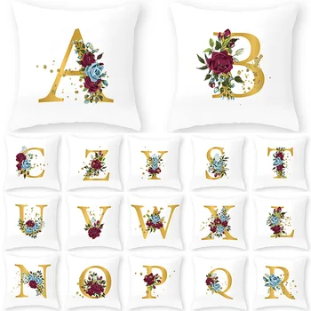 

Red Blue Roses Letter sofa Decorative Pillow Case English Golden Alphabet Home Decoration Cushion Cover 45*45cm Room Decor 40876