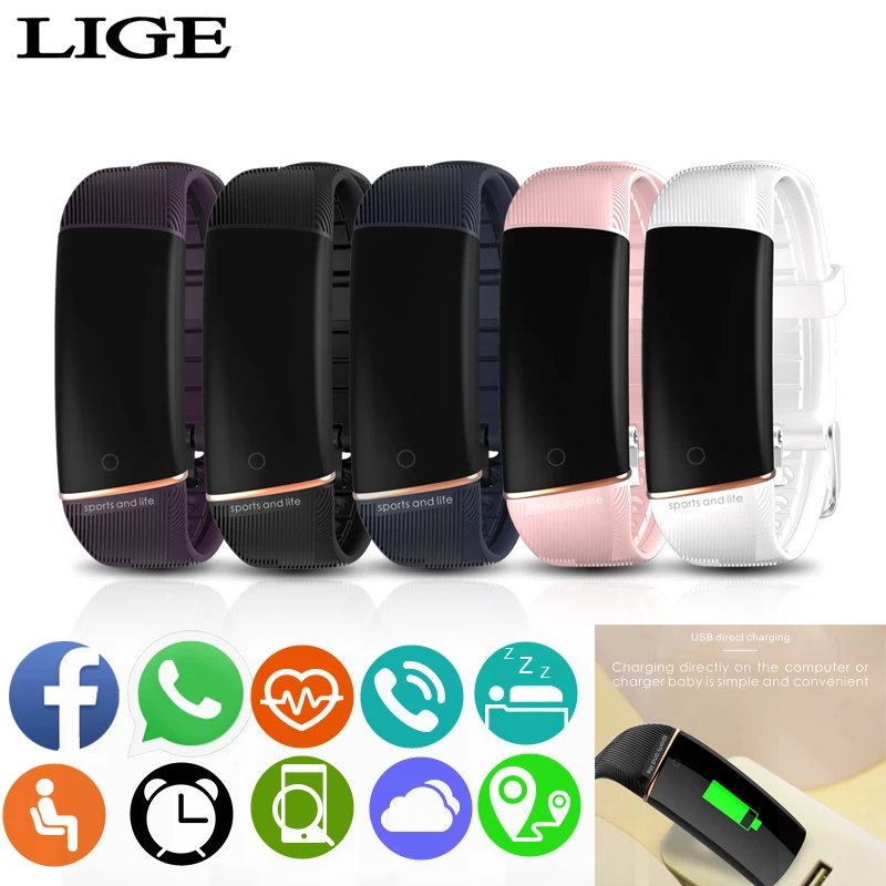 

2019LIGE New Smart Sport Fitness Tracker Bracelet Wristband Blood Pressure Heart Rate Monitor Pedometer Smart Watch Men's Women