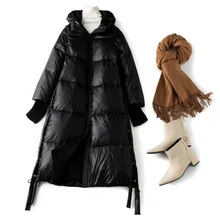 [Wei ou] Модная белая куртка-пуховик на утином пуху, Женская длинная, зимнее Модное теплое пальто с капюшоном, 9405