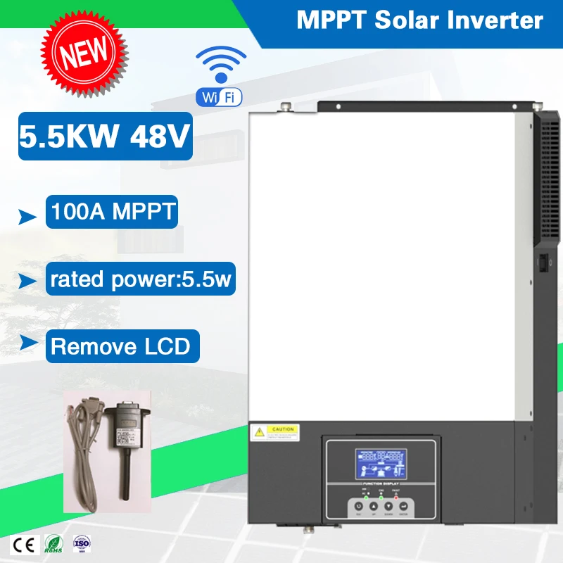

5500W 48VDC 100A Hybrid Rated Power PV 6000W Off Grid Solar Inverter with WIFI Work Without Battery remove LCD