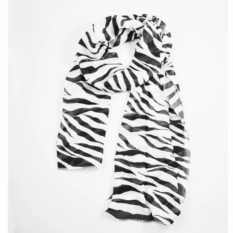 SODIAL(R) czarny biały szyfonowa Zebra paski paski kobiety szal szalik Wrap Pashmina prezent