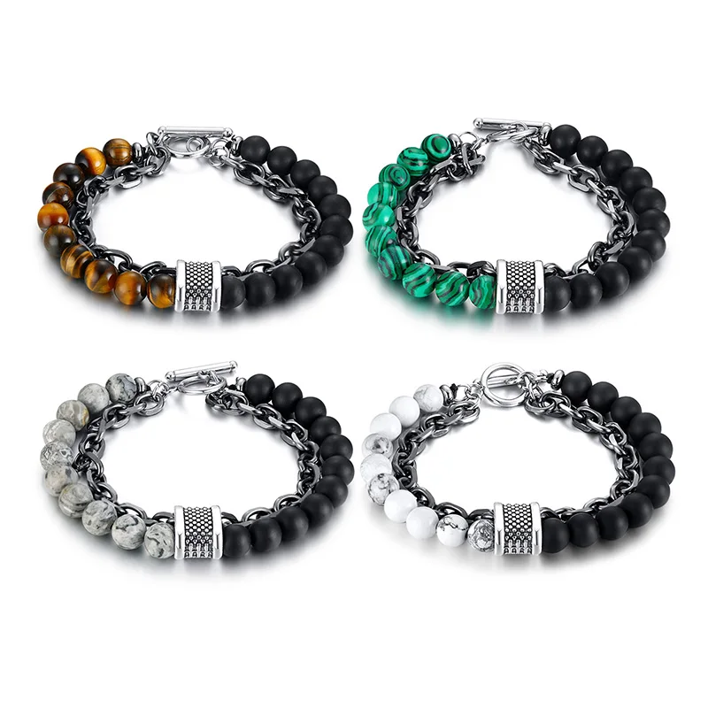 Seanuo Роскошный кулон черный сердолик и тигровый глаз камень звено цепи браслет для мужчин и женщин ювелирные изделия Модные свадебные скользящие браслеты