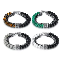 Seanuo Роскошный кулон черный сердолик и тигровый глаз камень звено цепи браслет для мужчин и женщин ювелирные изделия Модные свадебные скользящие браслеты