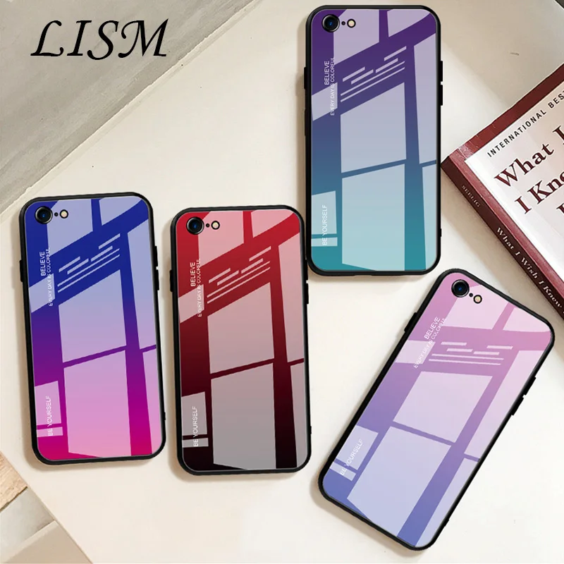 

Gradient Glass cell phone case for iphone 11Promax 7 XS Max TPU and glass case for iphone 6 6s 7 8 7plus phone back cover