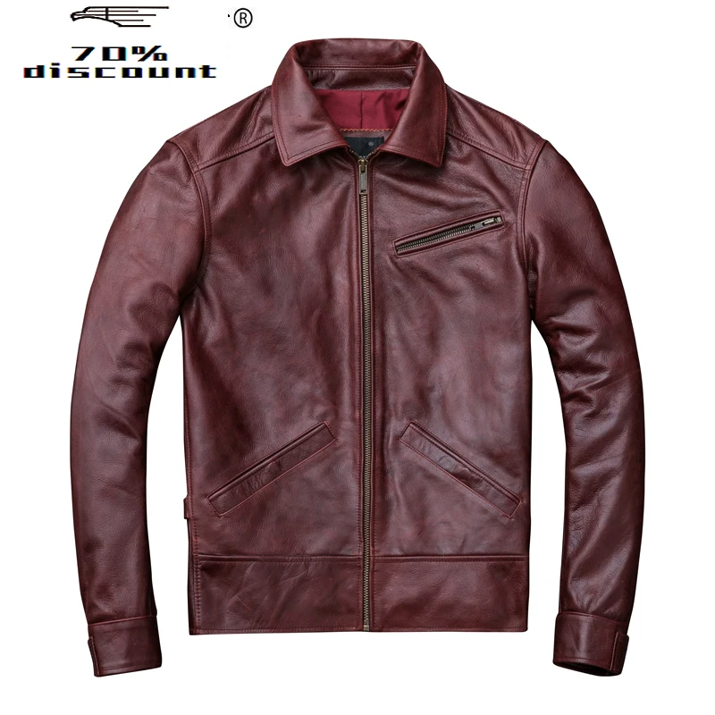 

Genuine Leather Jacket Men Spring Cow Leather Coat Oil Wax Cowhide Bomber Motorcycle Jacket Veste Cuir Homme KJ2922