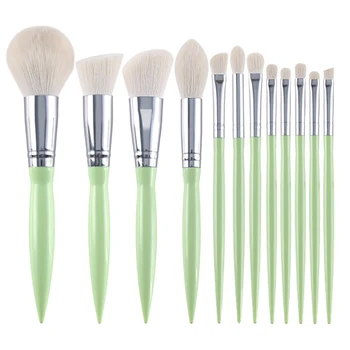 

12pcs/set Green Makeup Brushes Artificial Fiber Plastic Long Handle Brushes Powder Foundation Blush Eye Shadow Blending Brush