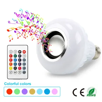

Smart E27 RGB Bluetooth Speaker LED Bulb Light 12W Music Playing Dimmable Wireless Led Lamp with 24 Keys Remote Control