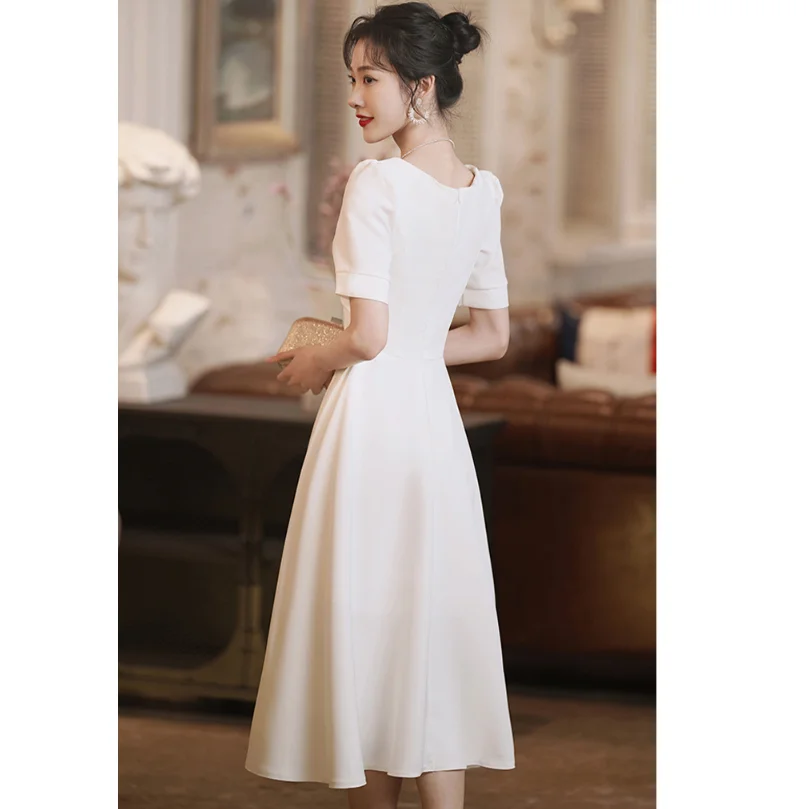 ball gown wedding dress New wedding bride Dress short Sleeves Tea Length V neck Simple Wedding Travel Dress robe mariee blanche vestido matrimonio muje sexy wedding dresses