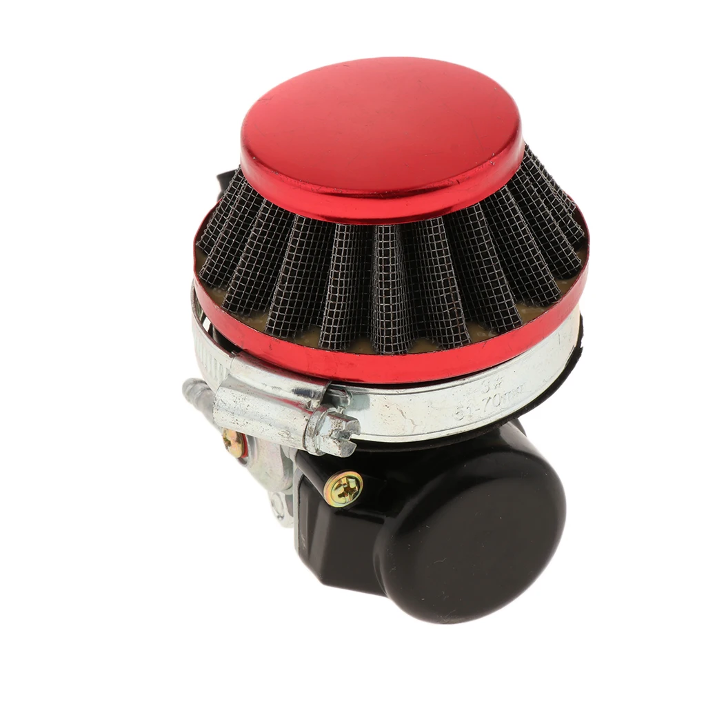 Solid 19mm Carburetor + Durable Red 58mm Air Filter Cleaner for 50cc-80cc 2 Stroke Motorized Bicycles Push Bikes