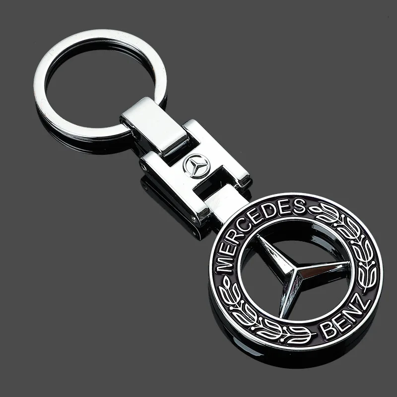 

Hollow H buckle double-sided Mercedes-Benz wheat car logo metal keychain advertising waist hanging key ring chain ring pendant