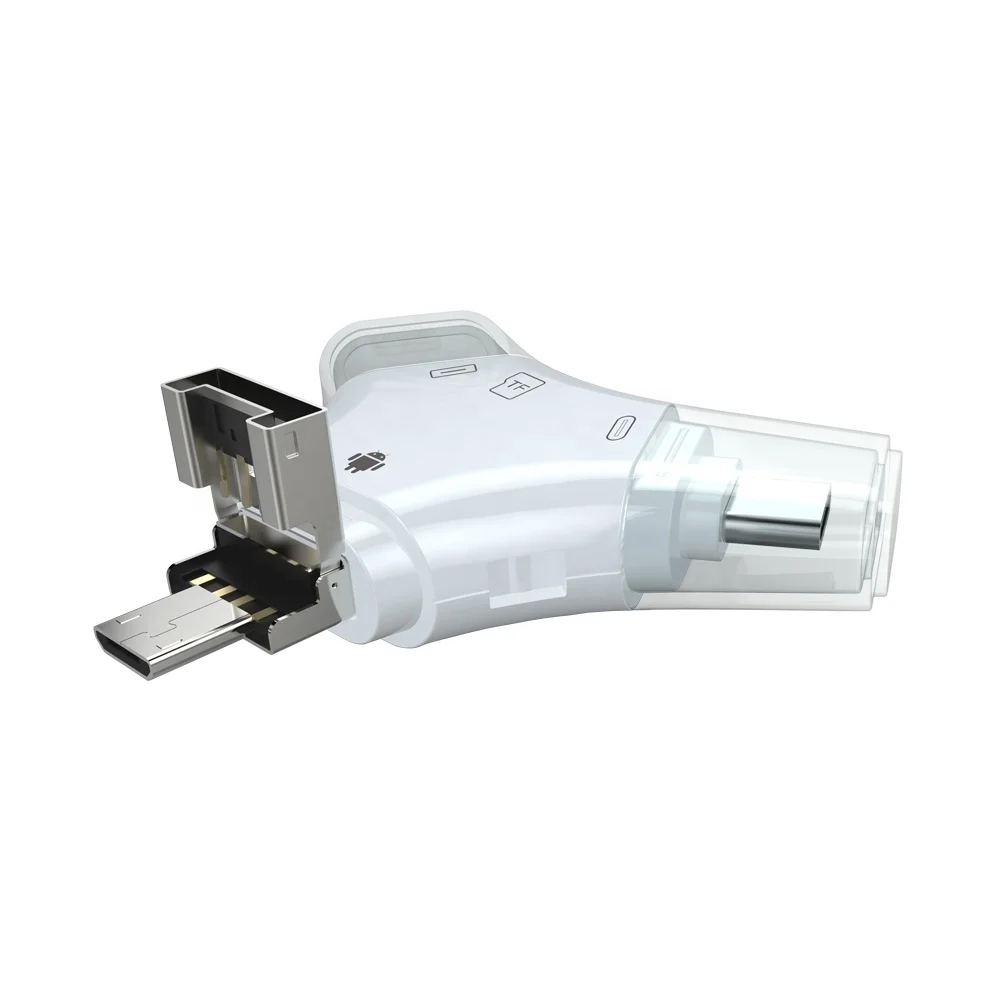 Портативный 4 в 1 type C Micro 8pin USB 2,0 портативный пластиковый SIM TF кард-ридер писатель мобильный телефон/ПК OTG