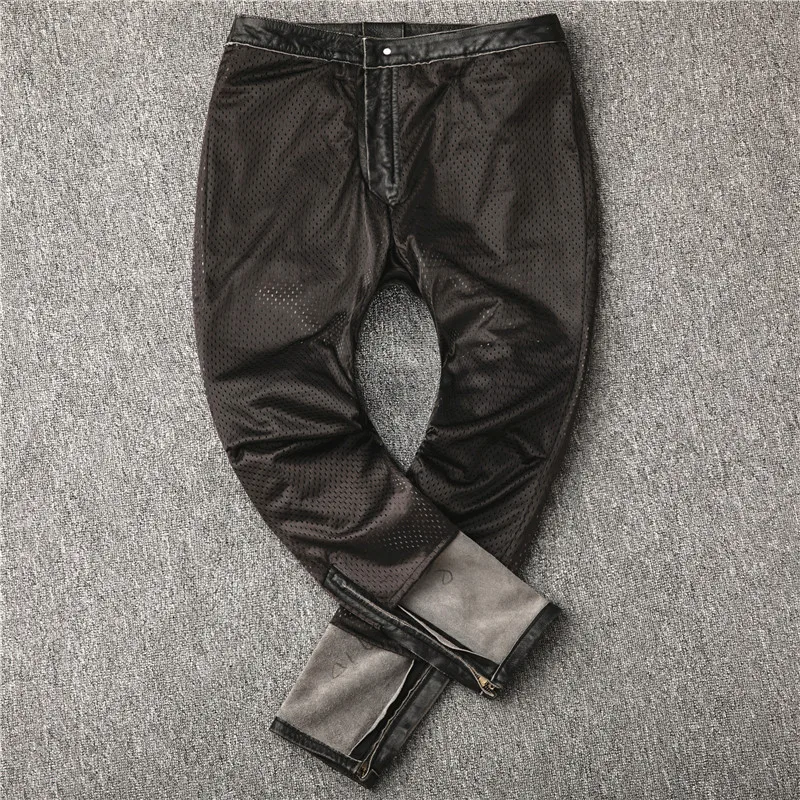 Men's Motorcycle R distress  vintage Leather Motorcycle Pants 2