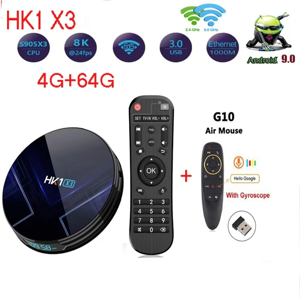 ТВ-приставка HK1 X3 Android 9 0 4 Гб RAM 32 64 128 ГБ Amlogic S905X3 5G Wifi BT 1000M LAN Player Youtube HD8K Smart TV BOX |