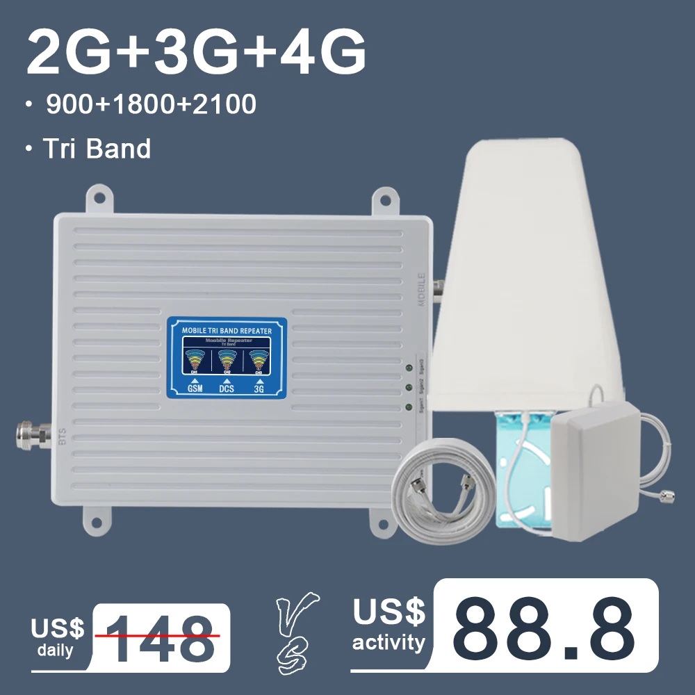 Baratos 2G 3G 4G Tri banda celular amplificador de señal GSM 900 4G LTE 1800 B3 3G WCDMA 2100 B1 amplificador de señal para teléfono móvil repetidor