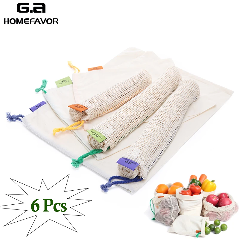 

6 Pcs Reusable Produce Bags Storage Bag Cotton Mesh Drawstring Shopping Bags Breathable Fruit Vegetable Muslin Bags