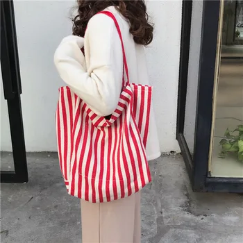 

Large-Capacity Version Of Classic Retro Striped One-Shoulder Bag Chic Simple Canvas Bag