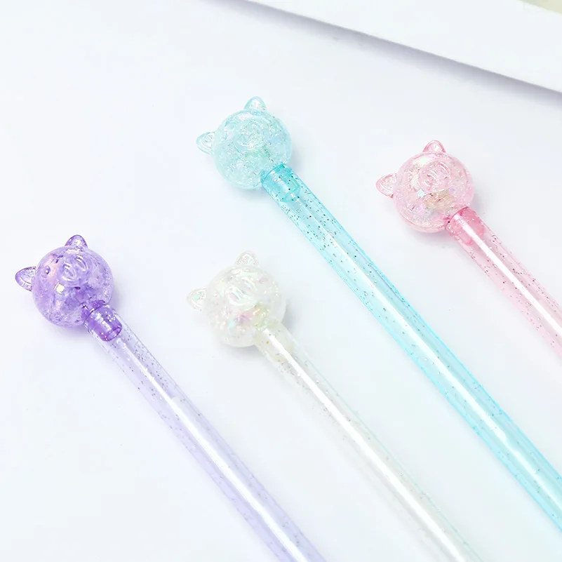 12Pcs/pack Novelty Fancy Rainbow Crystal Pig Gel Pens Animal Writing Painting Cute Kawaii Anime Pencil Case Bag Stationery Store