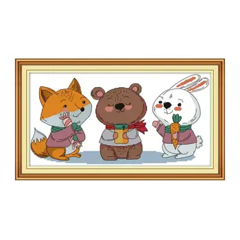 

Three Little Buddies Cartoon Patterns Cross Stitch Kits 14CT Count Print Canvas 11CT DMC Handmade Embroidery Kits Needlework Set