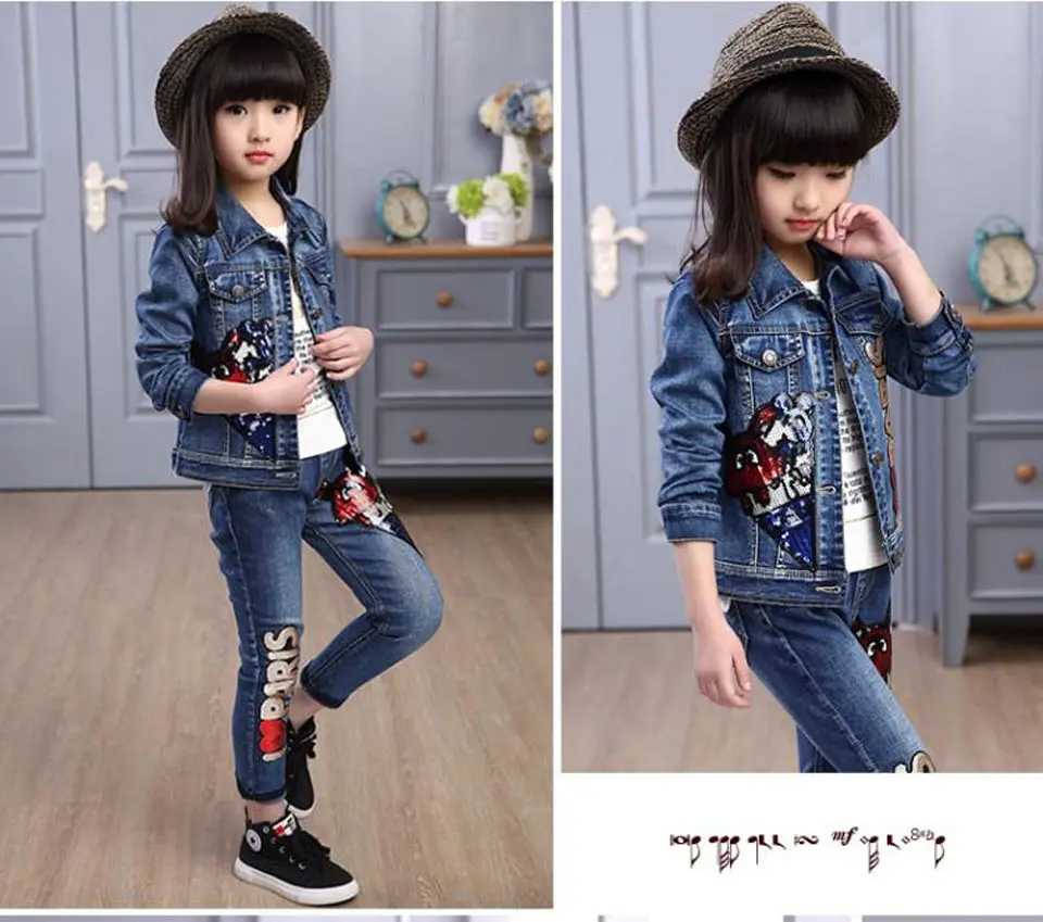 Baby Girl Clothes 4 5 6 8 10 12 Years Girls Clothing Set Denim Jacket+ Jeans 2pcs Flower Girl Suit Cotton Casual Girls Outfits