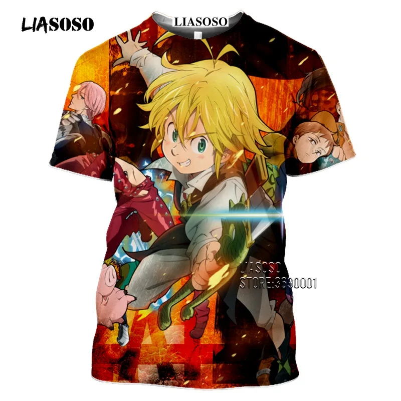 LIASOSO Anime The Seven Deadly Sins Men's T-shirt Japanese Meliodas Hawk Escanor Estarossa 3D Print Tshirt Summer Casual Shirt  (9)