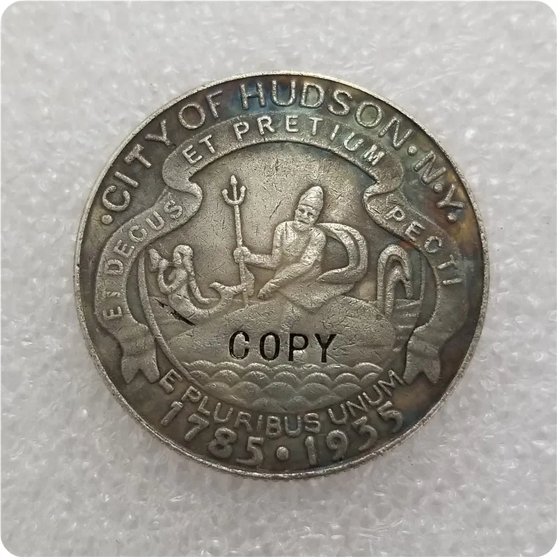 Antique silver США 1935 Хадсон Нью-Йорк Sesquicentennial половина копия доллара монеты - Цвет: Antique silver
