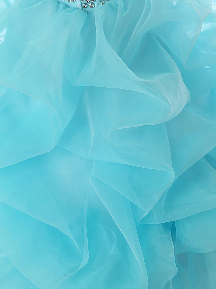 Бальное платье Quninceanera vestidos de 15, синий светильник, украшенный бисером, из присборенной органзы, vestido debutante