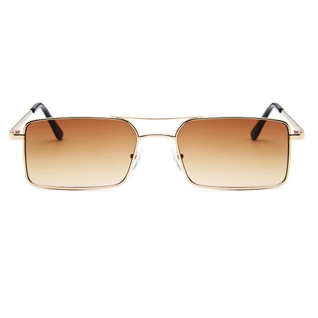 OEC CPO Vintage Square Metal Steampunk Sunglass Women Brand Designer Metal Punk Sun Glasses Driving Men Oculos De Sol O156 C7 Gold-Brown