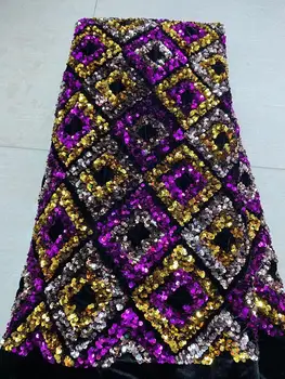 

2020 Velvet Lace Fabric for Dresses Latest Nigerian French Tulle Lace with Sequin High Quality African Sequins Lace Fabric