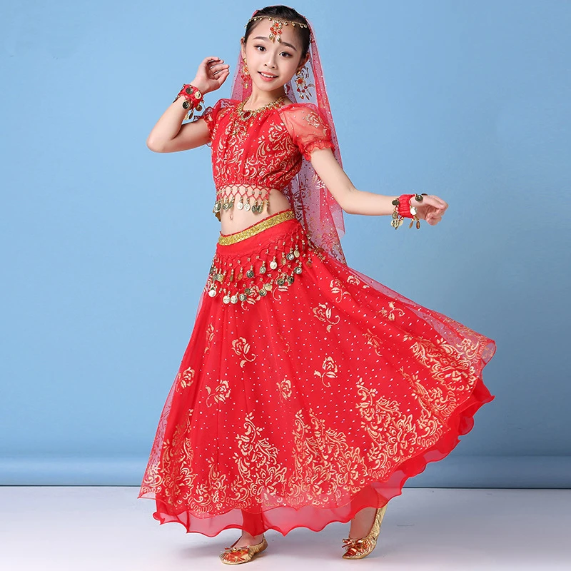 4Pcs/Set New Kids Belly Dance Costume Set Oriental Indian Dancing Costumes Belly Dance Wear Dress Indian Clothes For Girls