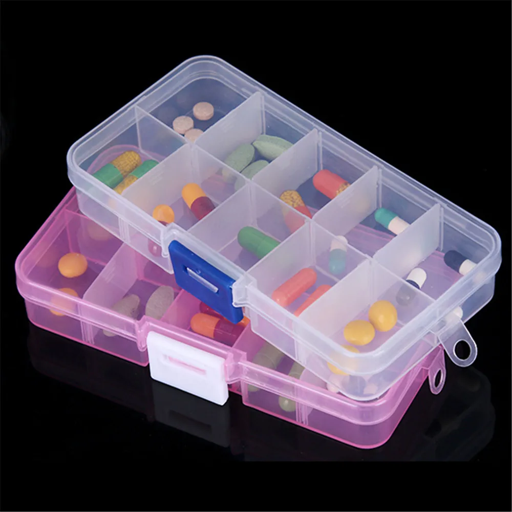 

10 Compartments Transparent Pill Cases Portable Medicine Box Tablet Storage Jewelry Pills Box Organizer Case Large Size