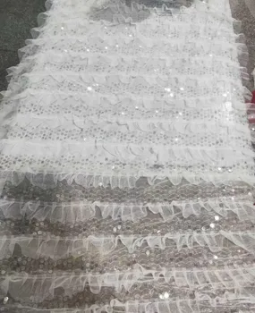 

Delicate Ruffled Lace Fabric Layered Gauze Lace Fairy Pleated lace Fabric with clear sequins For Tutu dress, flower girl