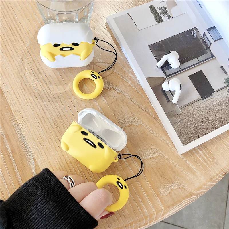 Мягкий силиконовый милый мультяшный стереозвук Lazy Gudetama Airpods защитный чехол с