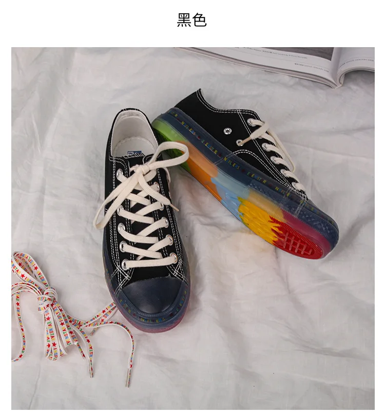 Прозрачная парусиновая обувь с радужной подошвой; Новинка года; студенческий корейский кристалл; повседневные кроссовки для девочек; женские кроссовки