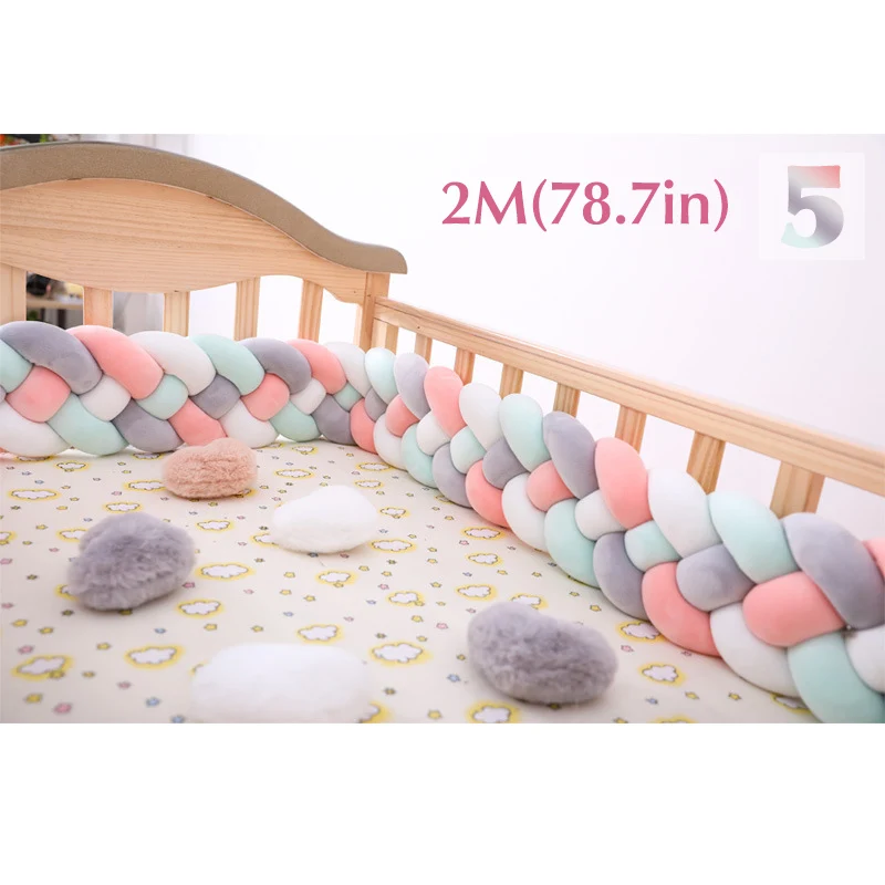 5 2m Baby Shining 4 Strands Newborn Crib Bumper 2M/3M Infant Bed Protector Room Decor 17CM(6.7in) Height Pure Weaving Plush Knot - Цвет: 5 2m