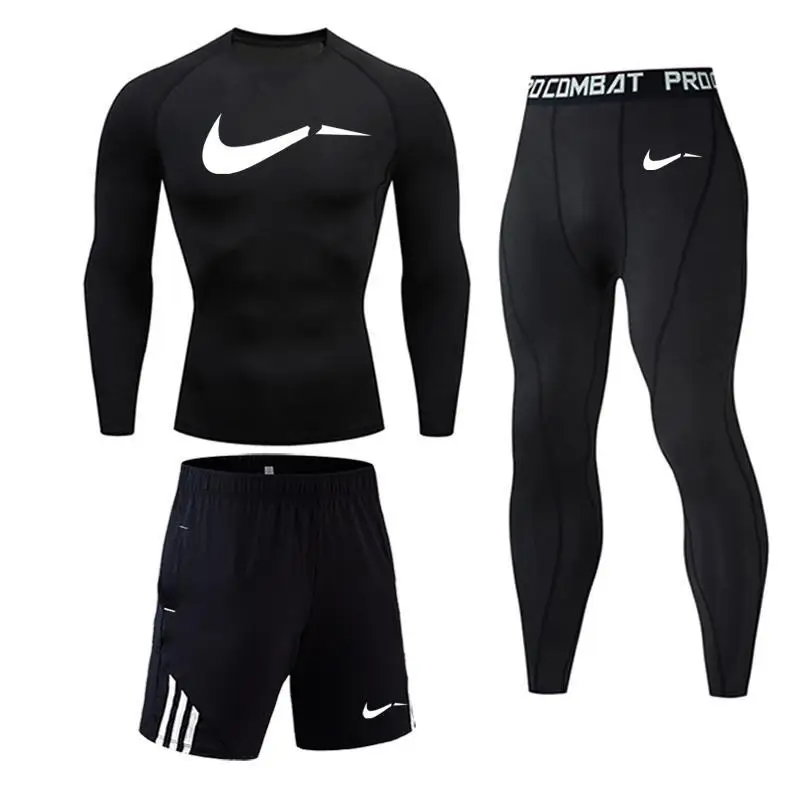 

Compression T-shirt Leggings Set Men Running Sport Quick dry Sportswear Pants Male Gym Fitness Training MMA Tees Tops Clothing