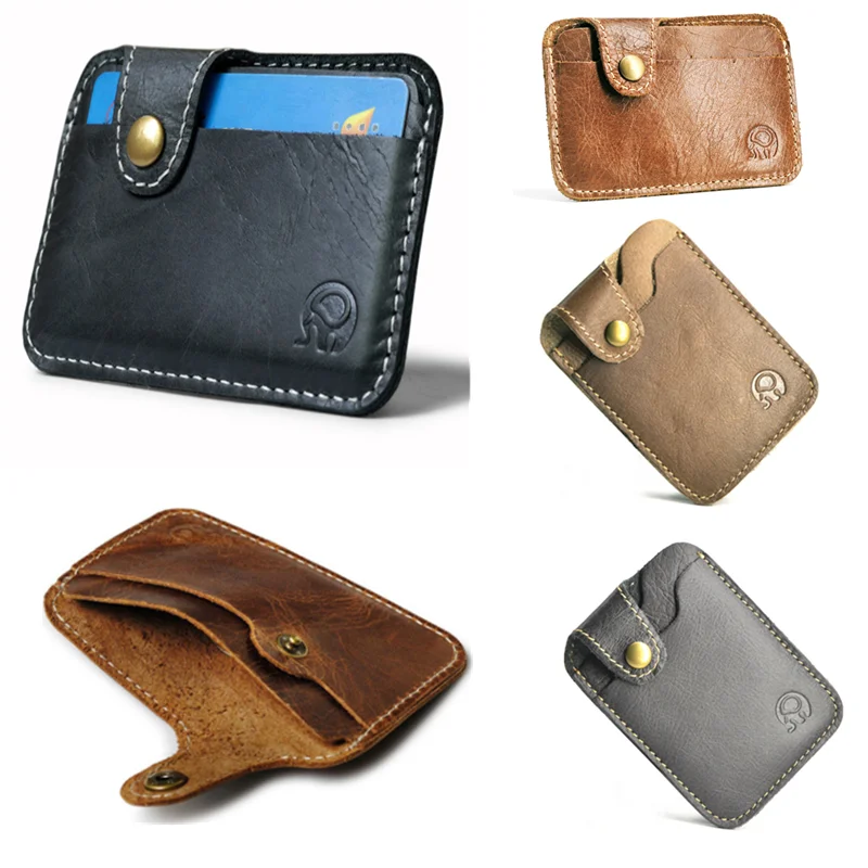 Tarjetero de cuero de negocios para hombre, billetera delgada con bloqueo, monedero, tarjetero