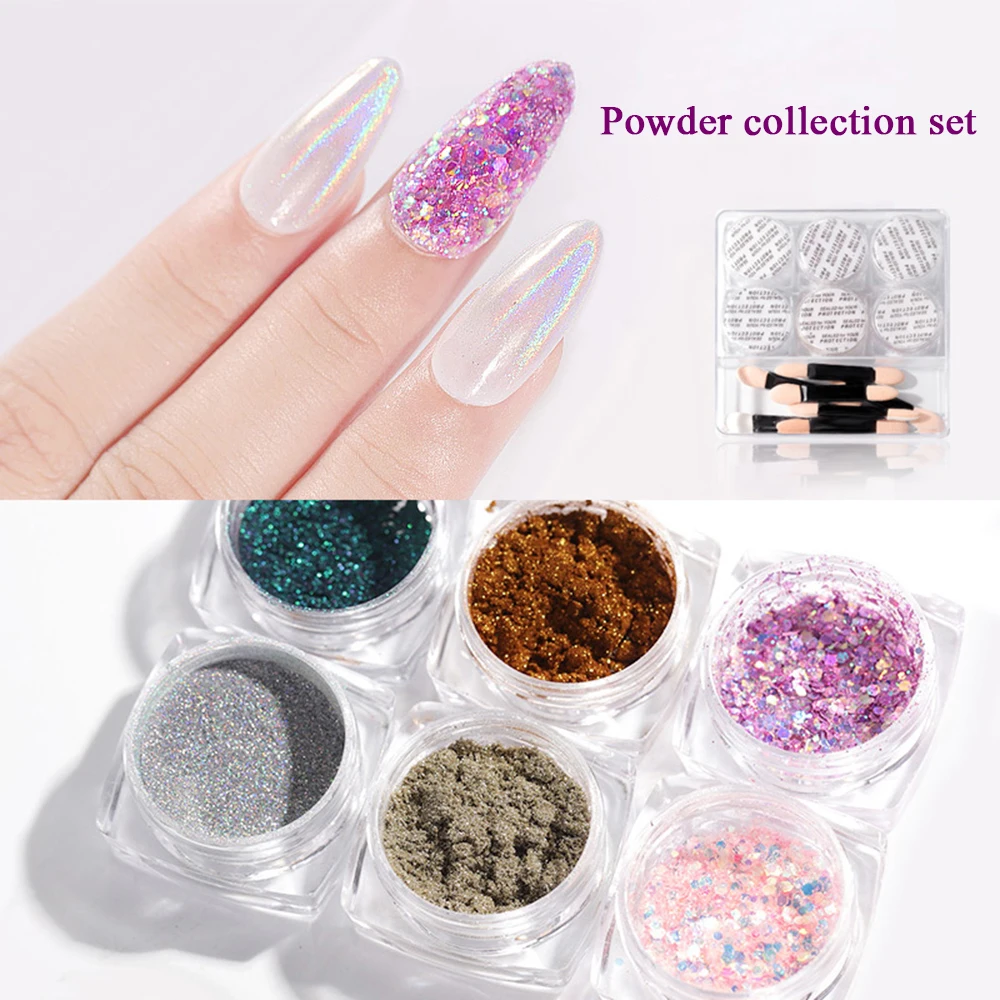 

6Box/Set Magic Nail Powder Set Mirror Effects Shine Sequins Nails Glitter Powder Pigment for Nails Art Decorations Tools TSLM1