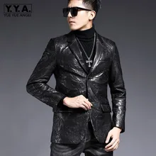 Роскошный деловой мужской пиджак из овечьей кожи, пиджак, пиджак, мужские офисные вечерние приталенные Куртки из натуральной кожи с цветочной вышивкой