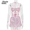 PixieKiki 2022 Glitter Pink Two Piece Set Fairy Grunge Crop Top and Mini Skirt Summer Clothes Sexy Birthday Club Outfits P82CA11 ► Photo 3/6