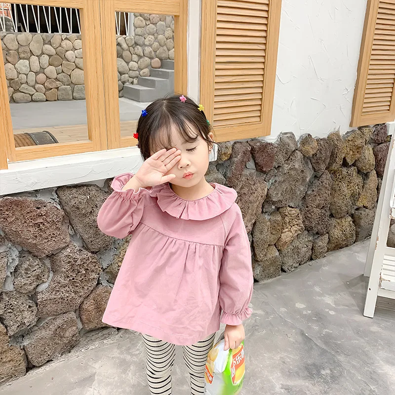 

Girls Autumn New Style Versitile Fashion Corduroy Ruffled Collar GIRL'S Shirt Sweet Western Style BABY'S Shirt Tops