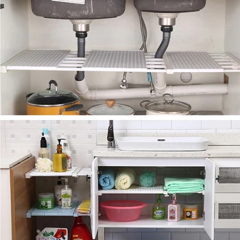 

Expandable Closet Tension Shelf Storage Rack Wall Mounted Kitchen Rack Space Saving Wardrobe Decorative Shelves Cabinet Holder