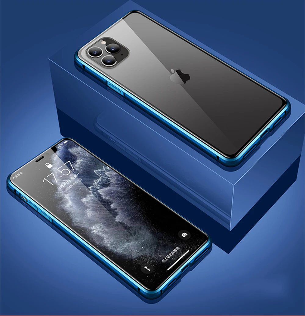 Двойной чехол из закаленного стекла для Iphone 11 Pro Max, металлический чехол с магнитным притяжением для Iphone 11 11pro Max, чехол
