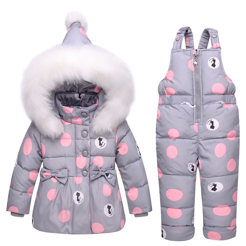 Коллекция года, новые зимние комплекты одежды для детей теплая парка для девочек пуховик для маленьких девочек, одежда детское пальто зимняя одежда Детский костюм - Цвет: Серый