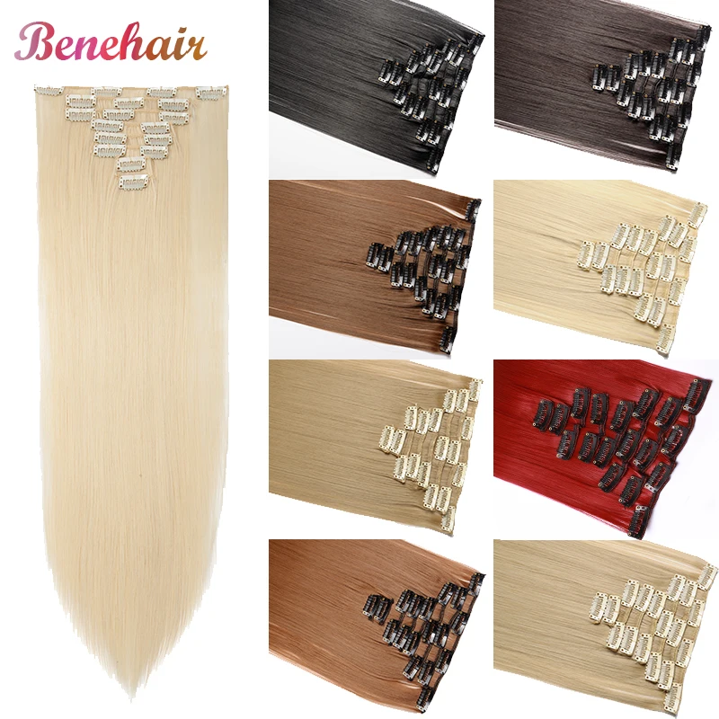 Клипсы для волос BENEHAIR 23 дюйма наращивания длинные прямые женские шиньоны