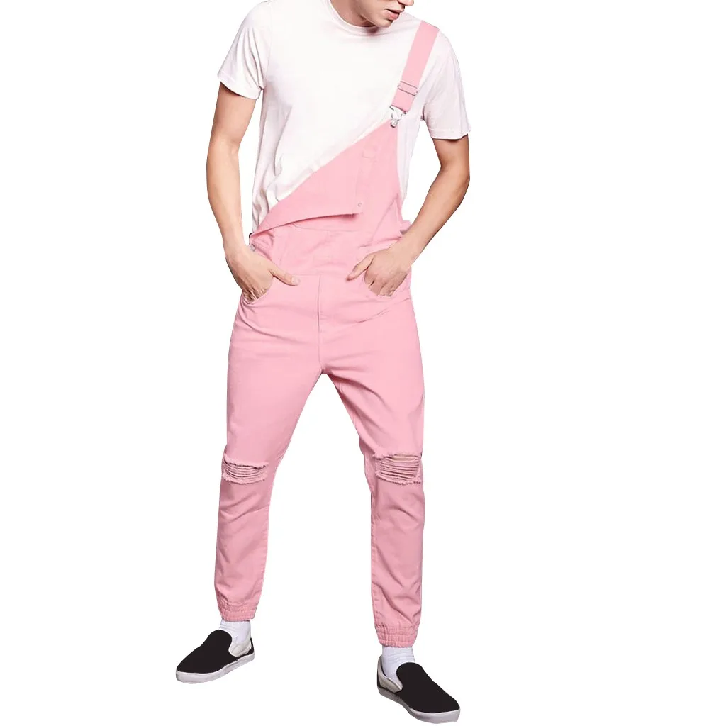 Мужские уличные штаны, брюки, джинсы с дырками, комбинезон размера плюс, уличная одежда, комбинезон на подтяжках, ярко-розовые штаны для бега