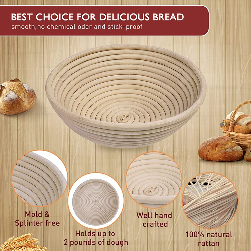 TEYAAO Rattan Bread Proofing Basket Natural Round Rattan Wicker Dough Fermentation Sourdough Banneton Bread Basket